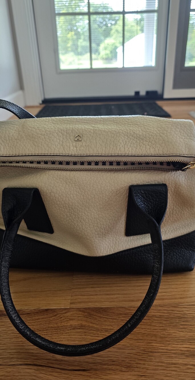 kate spade Two-Tone Cream and Black Leather Satchel - Picture 2 of 5